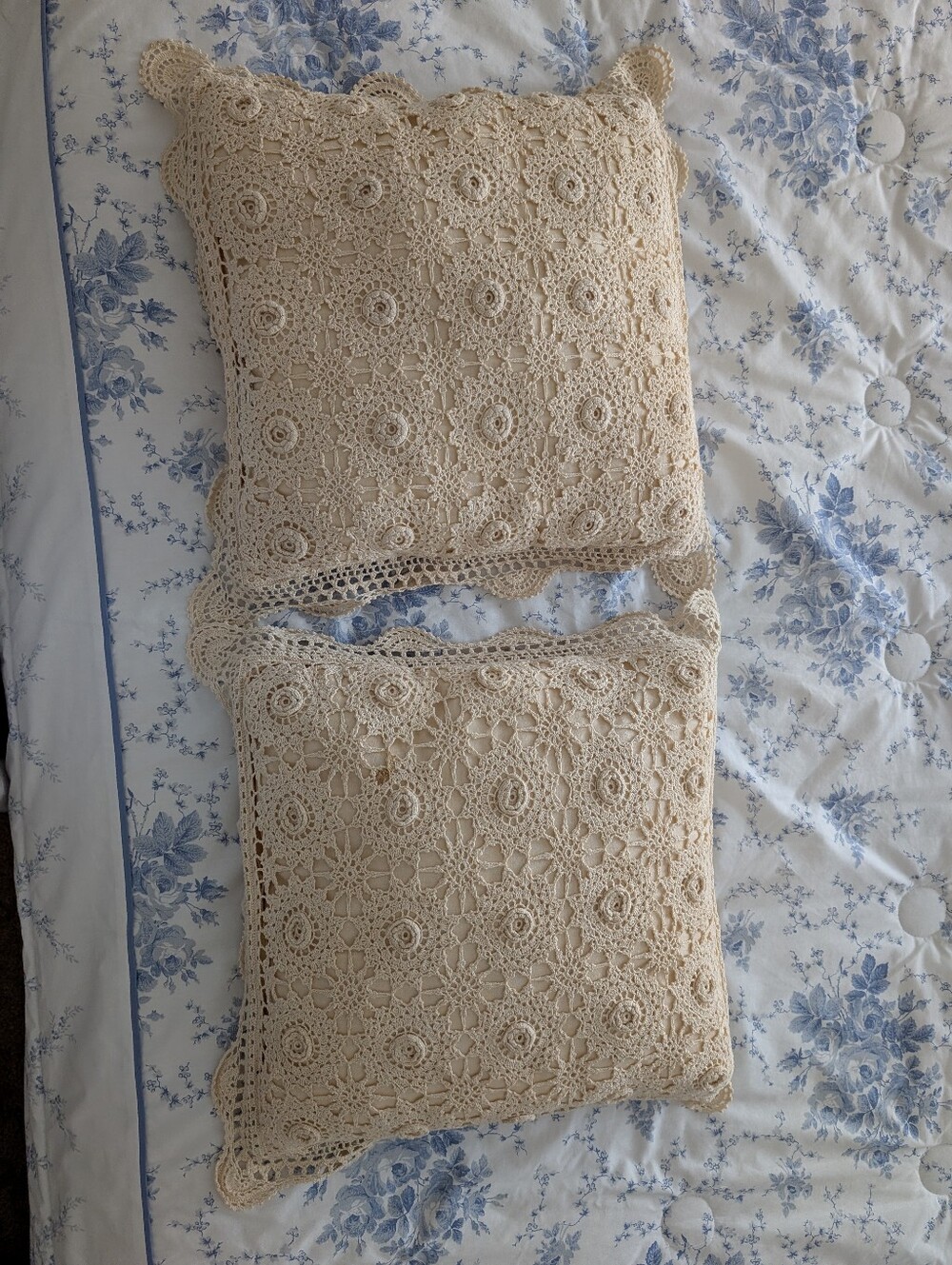 Handcrafted Cream Crochet Pillows - Set of 2